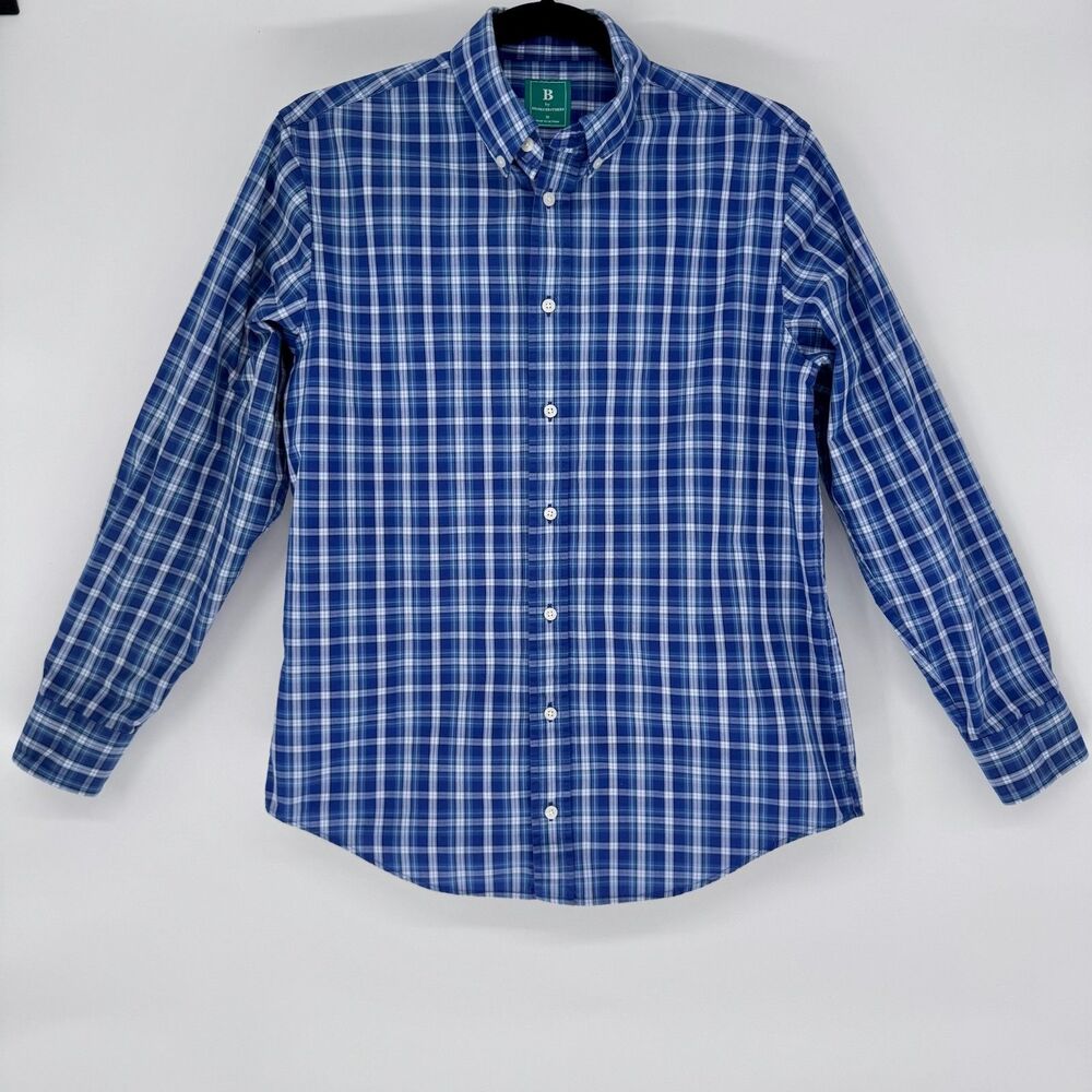B by Brooks Brothers Boys Blue Plaid Button Down Shirt Size 18